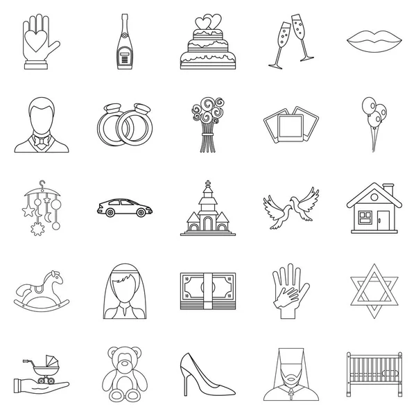 Conjunto de iconos de boda, estilo de contorno — Vector de stock