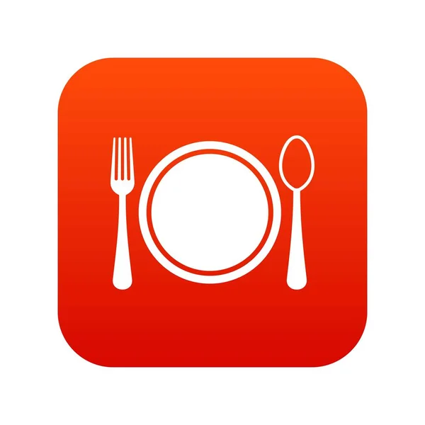 放置设置与板, 勺子和叉子图标数字红色 — 图库矢量图片