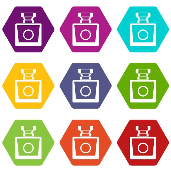 Conjunto de iconos de perfume hexaedro color — Vector de stock