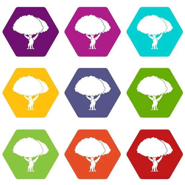 Árbol icono conjunto hexaedro de color — Vector de stock
