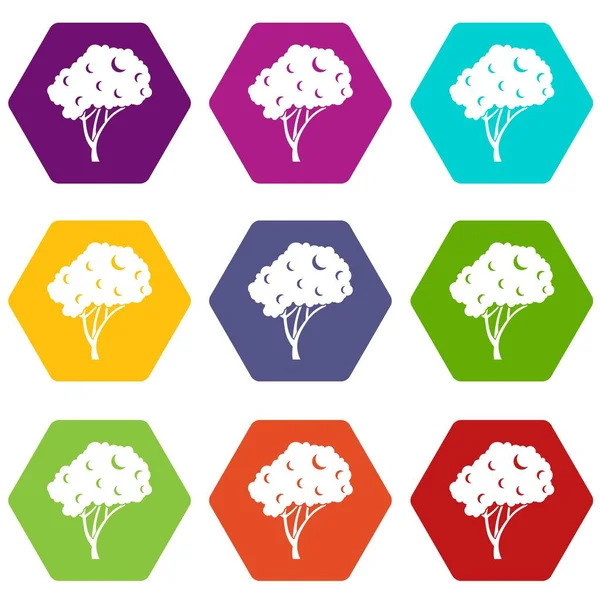 Árbol icono conjunto hexaedro de color — Vector de stock