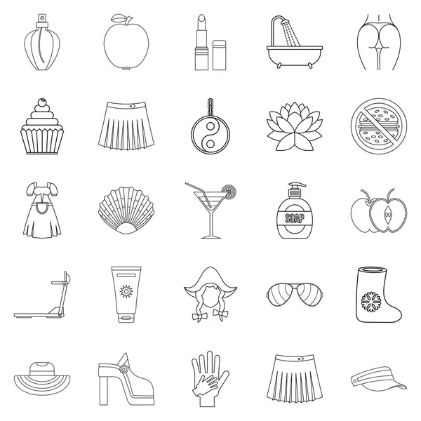 Petticoat icons set, outline style — Stock Vector