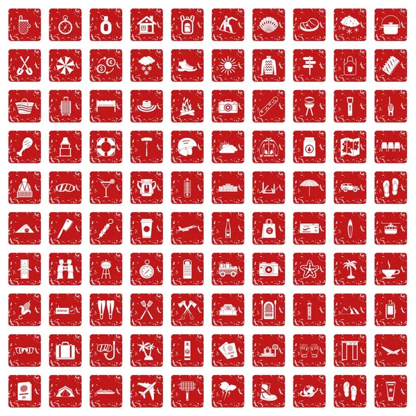 100 vakantie pictogrammen instellen grunge rode — Stockvector