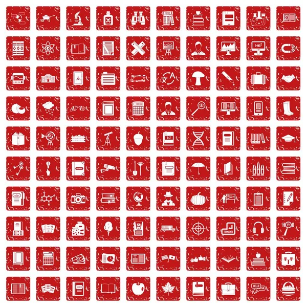 100 icônes de livre ensemble grunge rouge — Image vectorielle