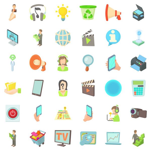 Internet business icons set, cartoon style