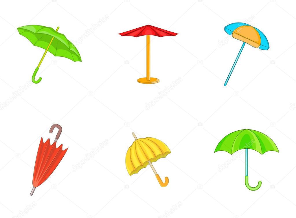 Umbrella icon set, cartoon style
