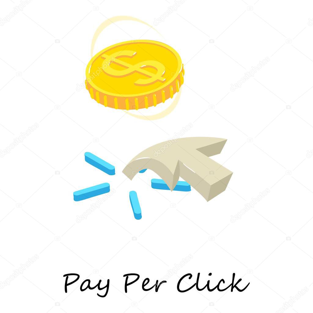 Pay per click icon, isometric 3d style