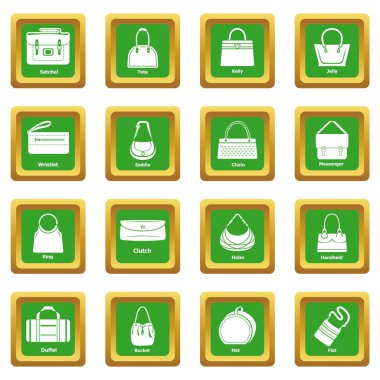Yeşil kare vektör kadın çanta türleri Icons set