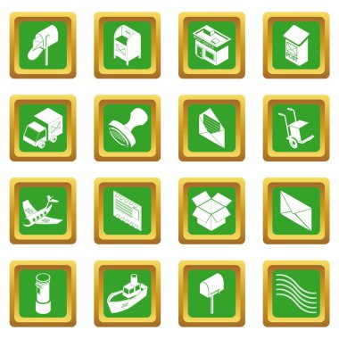 Yeşil kare vektör Poste hizmet Icons set