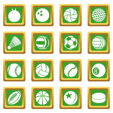 Yeşil kare vektör spor topları Icons set