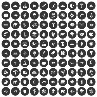 Siyah Daire 100 doğa Icons set