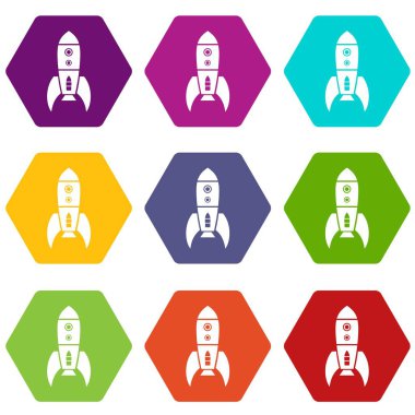 9 vektör roket retro Icons set