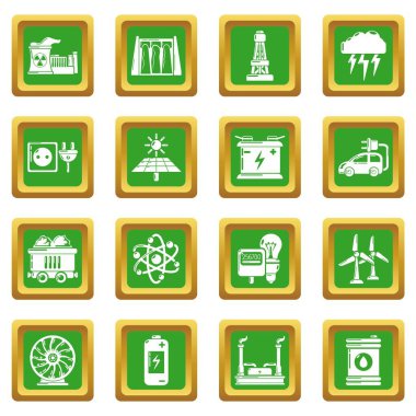 Yeşil kare vektör enerji kaynakları Icons set