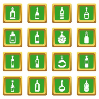 Yeşil kare vektör şişe Icons set