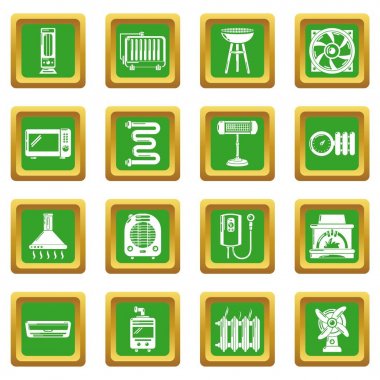 Yeşil Icons set ısı soğuk hava akışı araçları vektör kare