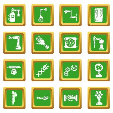 Yeşil kare vektör teknik mekanizmaları Icons set