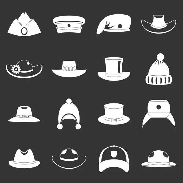 Ícones chapéu de cobertura para a cabeça conjunto vetor cinza —  Vetores de Stock