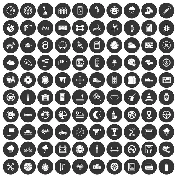 Siyah Daire 100 motorsport Icons set — Stok Vektör
