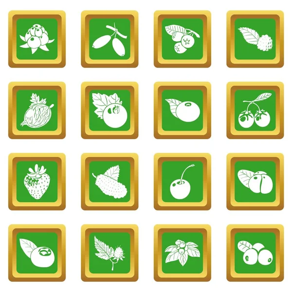 Ícones de bagas definir vetor quadrado verde — Vetor de Stock