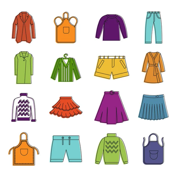 Conjunto de iconos de ropa, estilo de contorno de color — Vector de stock