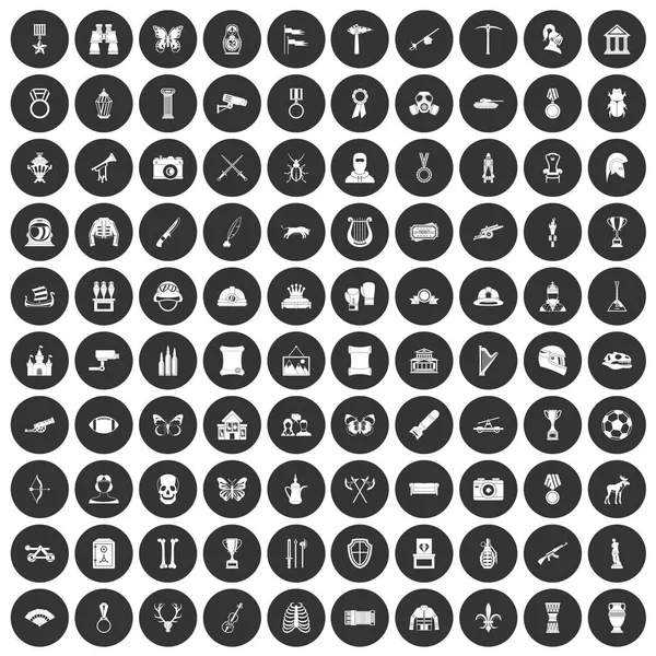 100 ícones do museu conjunto círculo preto —  Vetores de Stock
