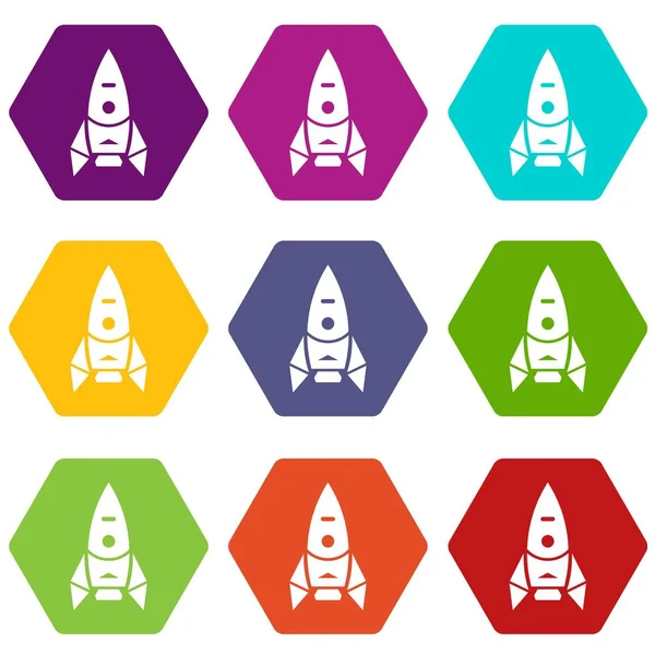 Conjunto de iconos cohete nave espacial 9 vector — Vector de stock