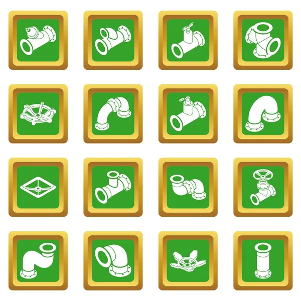 Pipeline iconos constructor conjunto verde cuadrado vector — Vector de stock