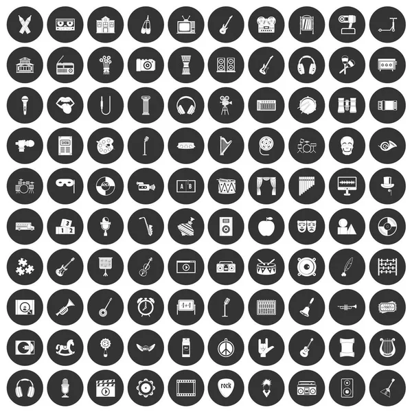 100 Ikonen der Musikerziehung setzen schwarzen Kreis — Stockvektor