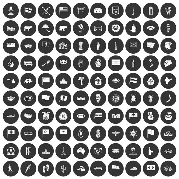 100 nationale vlag iconen instellen zwarte cirkel — Stockvector