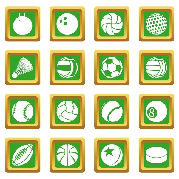 Αθλητισμός μπάλες εικονίδια που πράσινο τετράγωνο διάνυσμα — Διανυσματικό Αρχείο