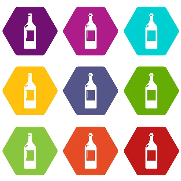 Alcohol fles pictogrammen instellen 9 vector — Stockvector