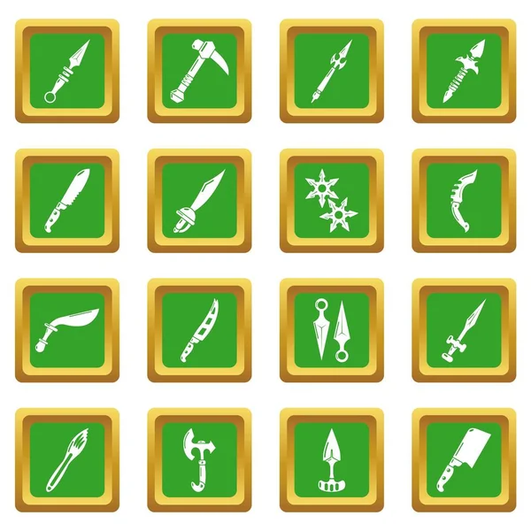Bracci in acciaio elementi icone set verde vettore quadrato — Vettoriale Stock