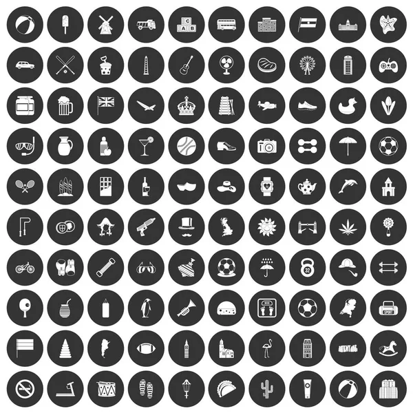 100 Kugelsymbole setzen schwarzen Kreis — Stockvektor