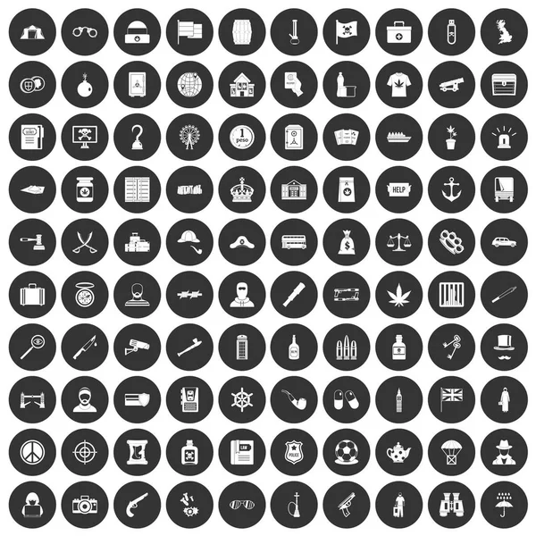 100 trestný čin ikony nastavit černý kruh — Stockový vektor