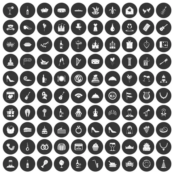 100 ícones do banquete conjunto círculo preto —  Vetores de Stock