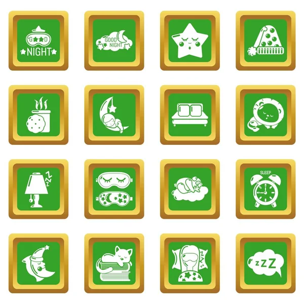 Sleeping icons set green square vector — Stock Vector
