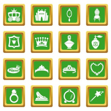 Yeşil kare vektör Prenses bebek Icons set