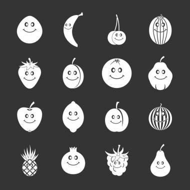 Meyve simgeler gülümseyen gri vektör ayarla