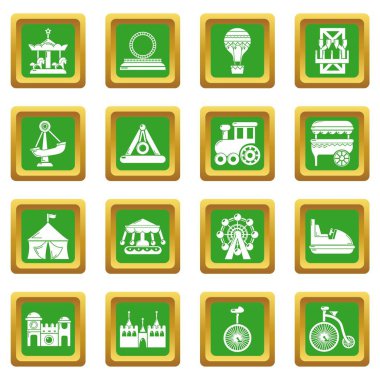 Yeşil kare vektör eğlence parkı Icons set
