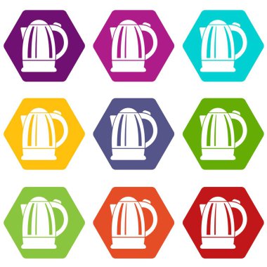 9 vektör elektrikli su ısıtıcısı Icons set