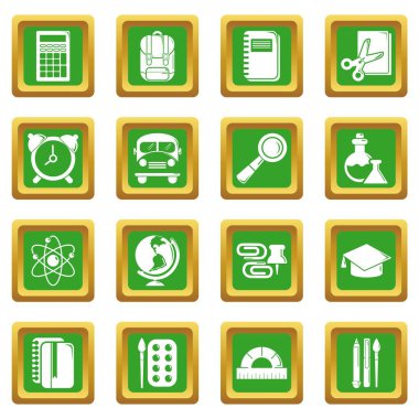 Yeşil kare vektör okul eğitim Icons set