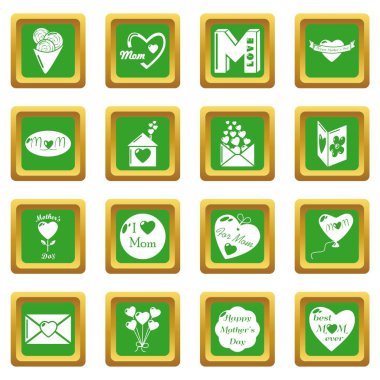 Yeşil kare vektör anneler günü Icons set