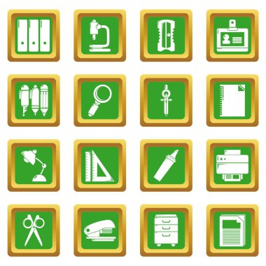 Yeşil kare vektör Kırtasiye Icons set