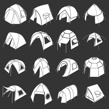 Gri vektör çadır formları Icons set