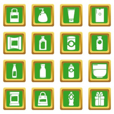 Yeşil kare vektör Packagiong mağaza Dükkanı Icons set
