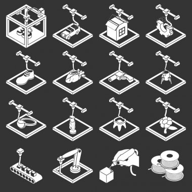 3D baskı Icons set gri vektör