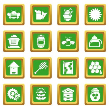 Yeşil kare vektör arı kovanı bal Icons set