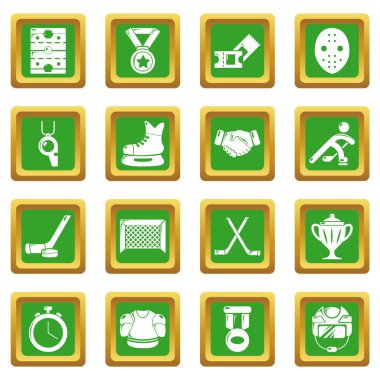 Yeşil kare vektör hokey Icons set