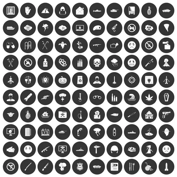 100 iconos de opresión conjunto círculo negro — Archivo Imágenes Vectoriales