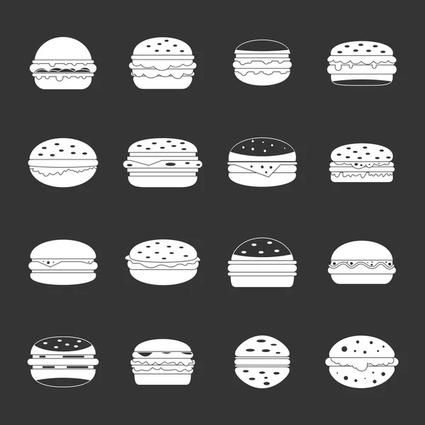 Burger iconos conjunto gris vector — Archivo Imágenes Vectoriales